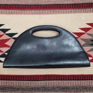 Vintage Hobo International Black Leather Crescent Clutch Handbag